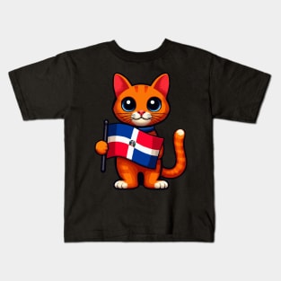 Cat Holding Dominican Republic Flag Kids T-Shirt